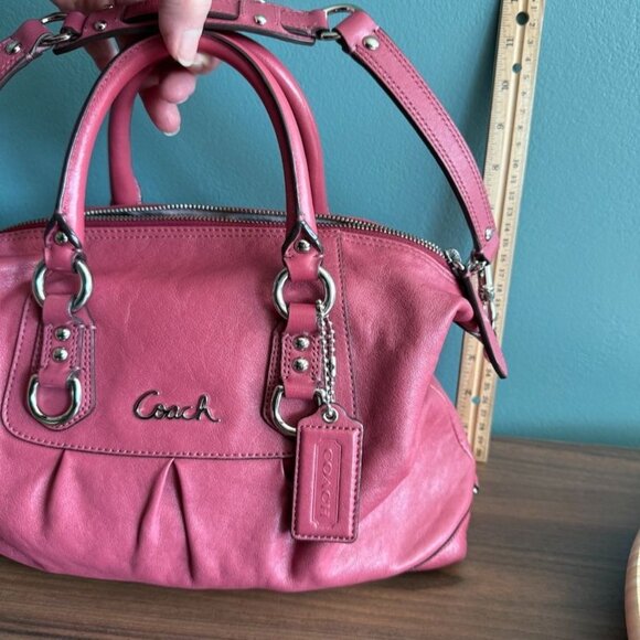Coach F 15445 Ashley Leather Satchel Shoulder bag Handbag Pink Convertible Strap - Picture 10 of 14